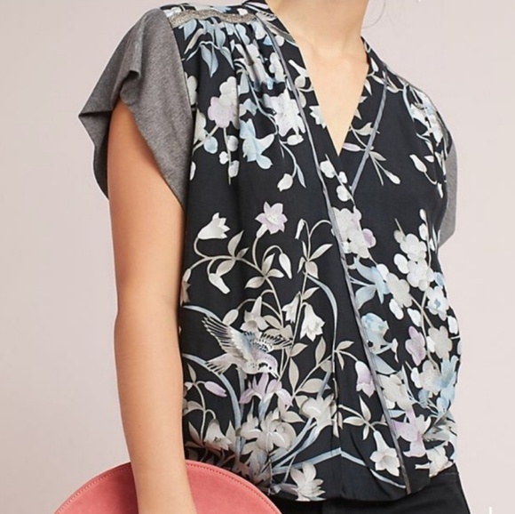 Anthropologie Tops - Anthro TINY Floral Cara Wrap Top Blouse A82